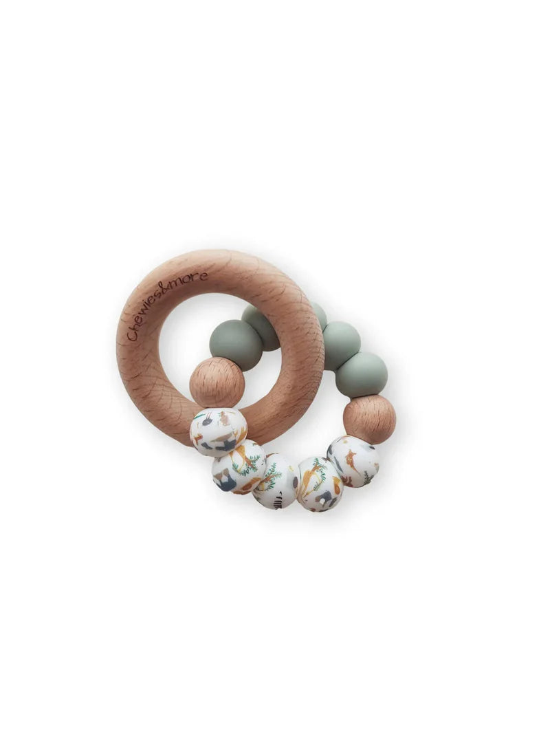 Chewies&More Wooden & Silicone Teething Ring - Zoo
