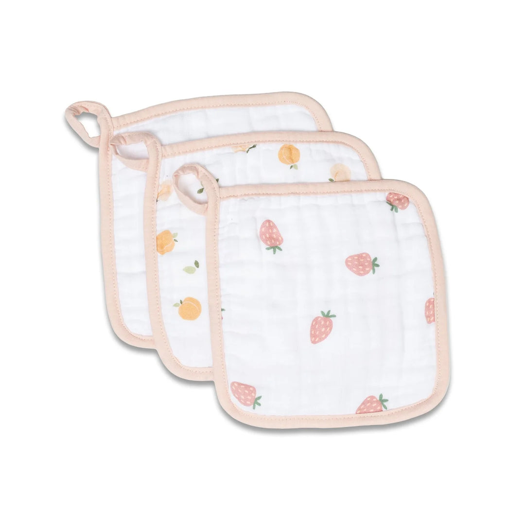 Lulujo Washcloths 3pck - Peaches, White & Strawberries