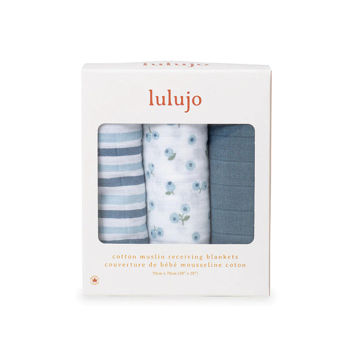 Lulujo 3 Pack Mini Muslin Cloths - Blueberries