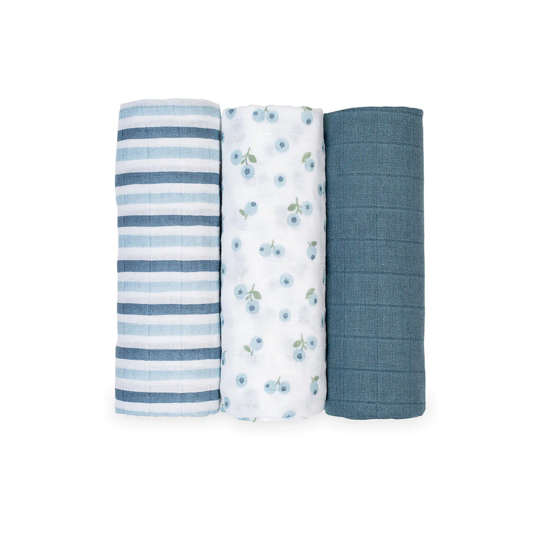 Lulujo 3 Pack Mini Muslin Cloths - Blueberries
