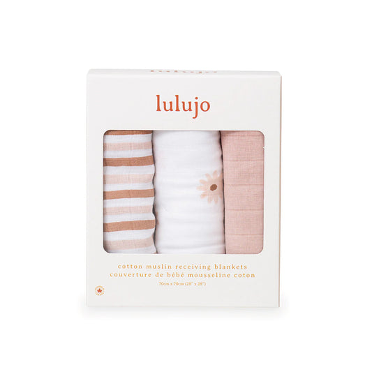 Lulujo 3 Pack Mini Muslin Cloths - Daisies