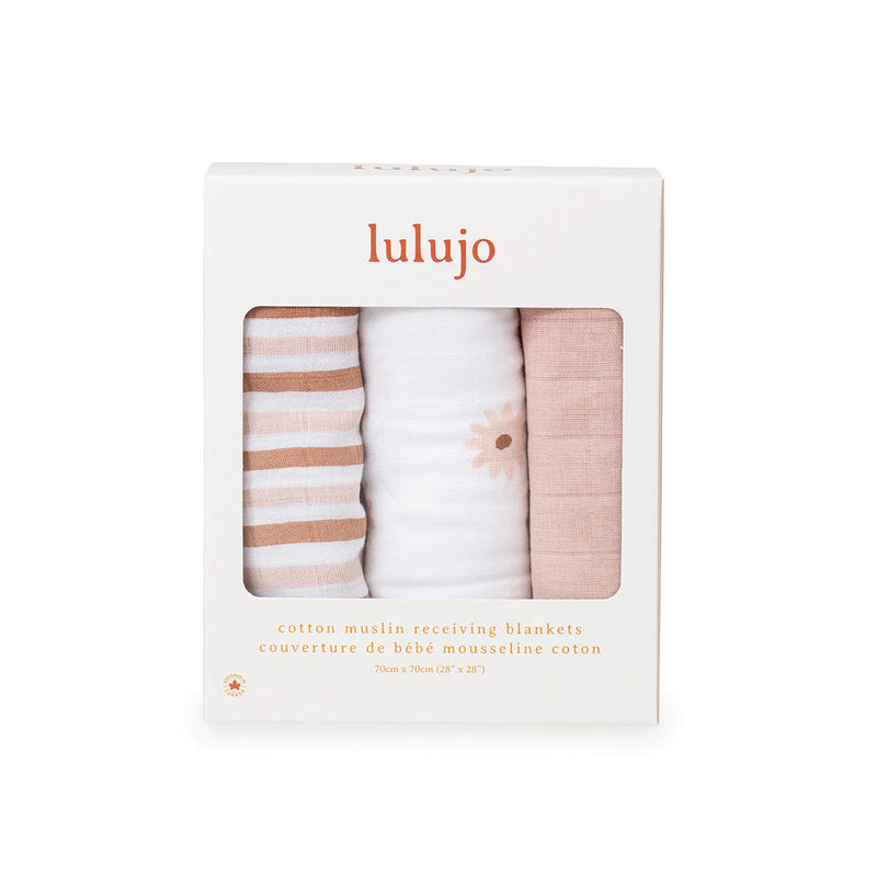 Lulujo 3 Pack Mini Muslin Cloths - Daisies