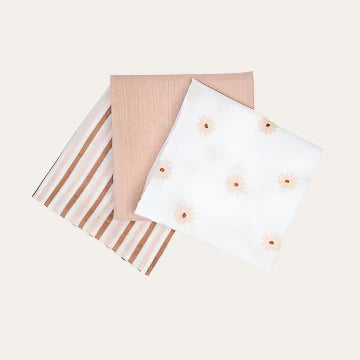 Lulujo 3 Pack Mini Muslin Cloths - Daisies