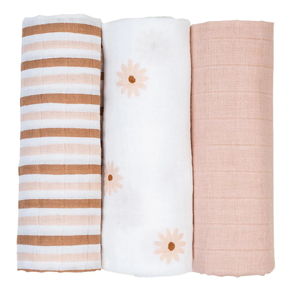 Lulujo 3 Pack Mini Muslin Cloths - Daisies