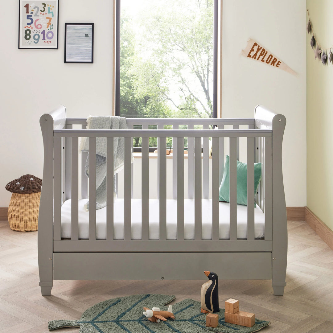 Babymore Eva Sleigh Drop Side Cot Bed - Grey