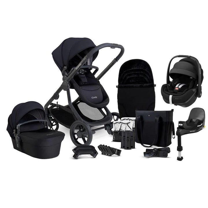 iCandy Orange 4 Travel System Inc Maxi-Cosi Pebble 360 Pro2 + FamilyFix Pro Base - Black Edition