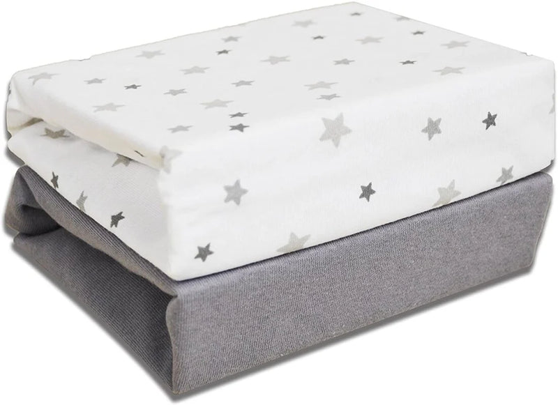 Cuddles Collection Two Pack Cot Jersey Fitted Sheets - Grey/Star 120x60cm