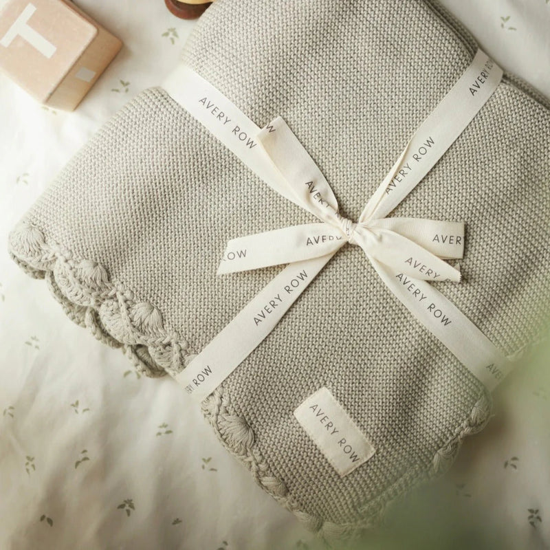 Avery Row Scallop Knit Organic Baby Blanket - Willow