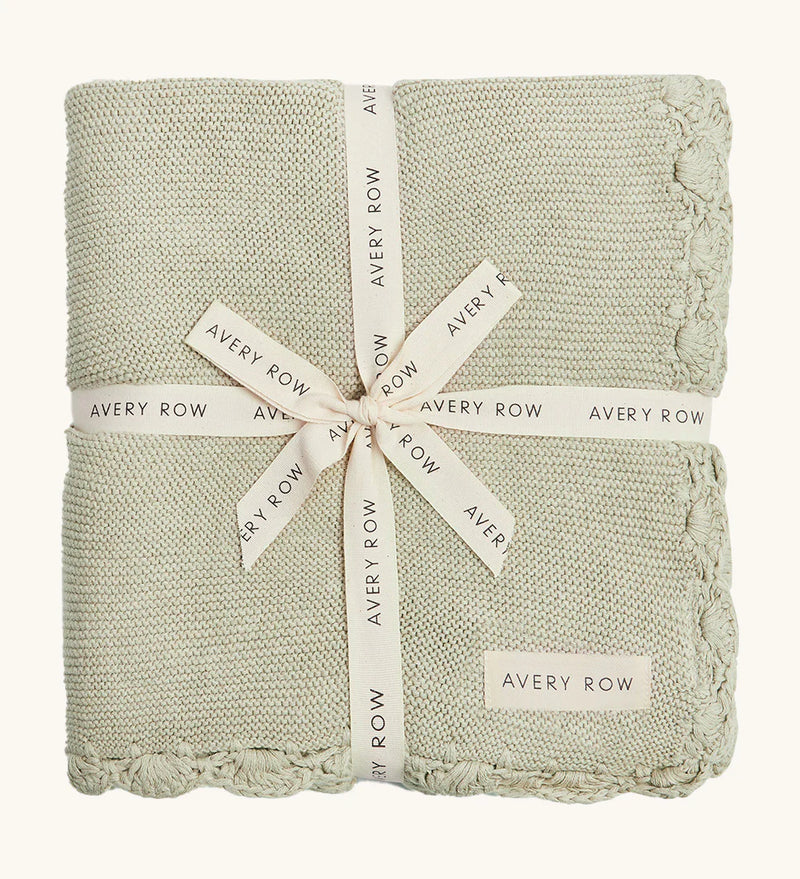 Avery Row Scallop Knit Organic Baby Blanket - Willow