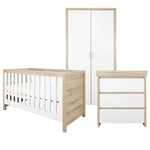 Tutti Bambini Modena Complete Nursery Bundle with Mattress, Bedding, Storage & Shelving - White/Oak
