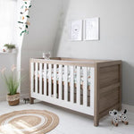 Tutti Bambini Modena Complete Nursery Bundle with Mattress, Bedding, Storage & Shelving - White/Oak