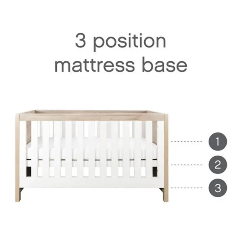 Tutti Bambini Modena Complete Nursery Bundle with Mattress, Bedding, Storage & Shelving - White/Oak