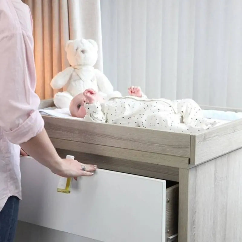 Tutti Bambini Modena Complete Nursery Bundle with Mattress, Bedding, Storage & Shelving - White/Oak