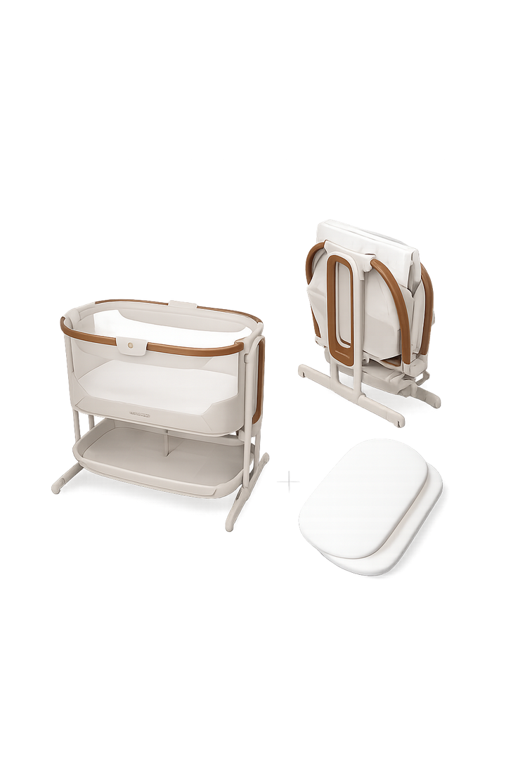 Maxi-Cosi Iora Pro Bedside Crib Inc 100% Cotton Sheets (2Pck) - Elegance Beige