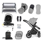 Ickle Bubba Stomp Luxe All-in-One i-Size Travel System with 360 Isofix Base (Nimbus) + Bubba&Me Bedside Crib – 14-Piece Bundle