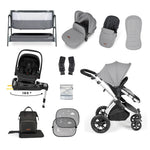 Ickle Bubba Stomp Luxe All-in-One i-Size Travel System with 360 Isofix Base (Nimbus) + Bubba&Me Bedside Crib – 14-Piece Bundle