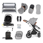 Ickle Bubba Stomp Luxe All-in-One i-Size Travel System with 360 Isofix Base (Nimbus) + Bubba&Me Bedside Crib – 14-Piece Bundle
