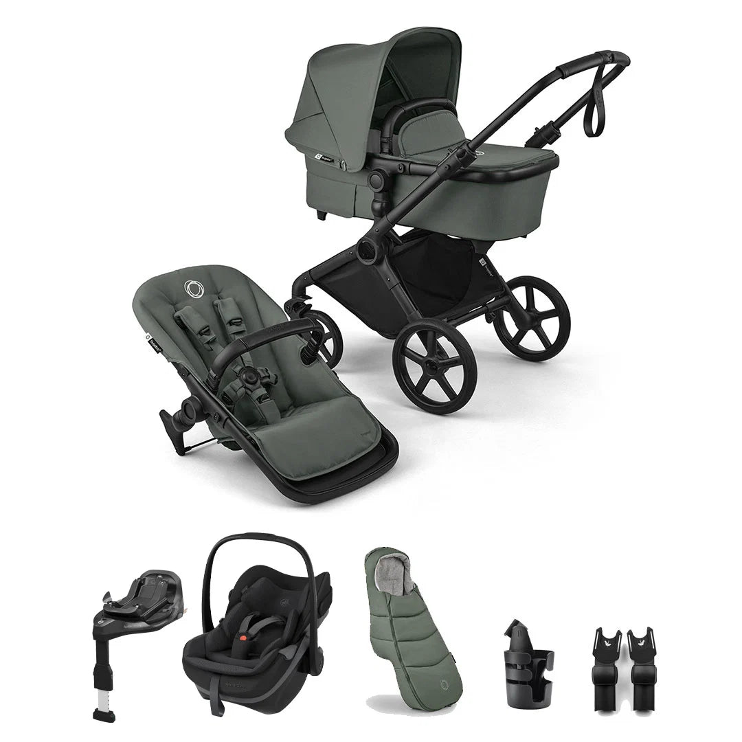 Bugaboo Cub + Pebble Slide Pro Ultimate Newborn Bundle - Forest Green/Onyx Black