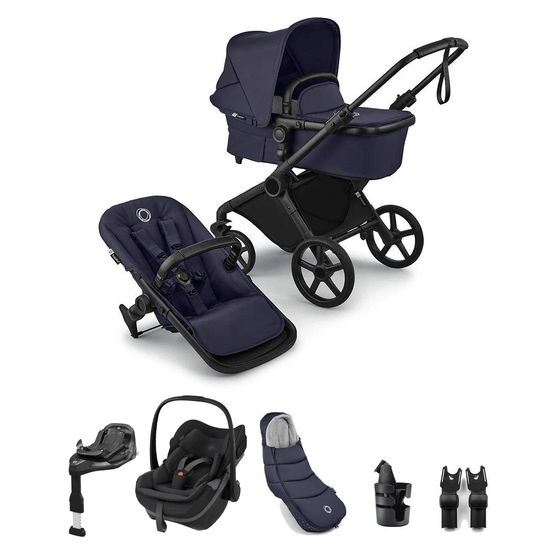Bugaboo Cub + Pebble Slide Pro Ultimate Newborn Bundle - Deep Indigo/Onyx Black