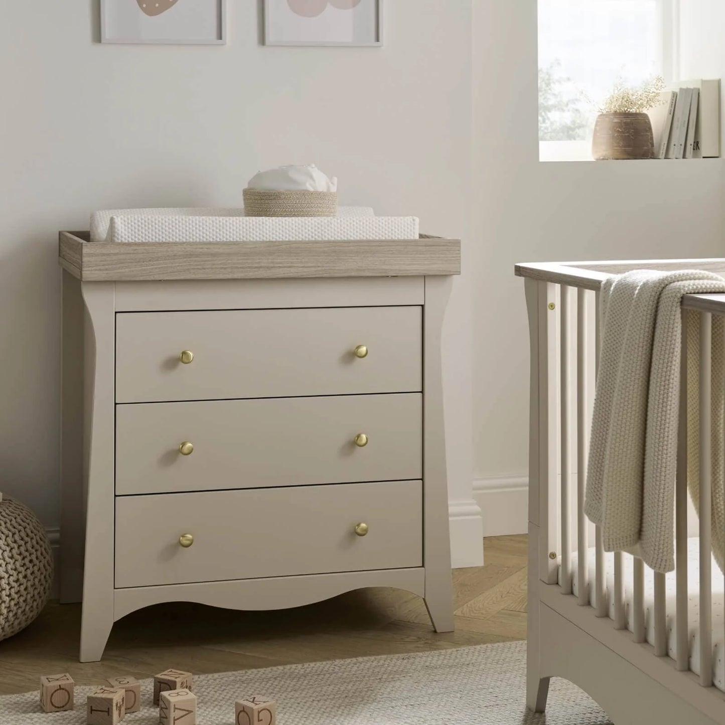 CuddleCo Clara 2 Piece Nursery Furniture Set (Cotbed And Dresser) - Cashmere & Ash