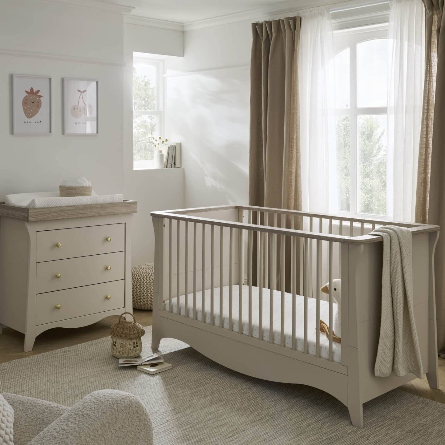 CuddleCo Clara 2 Piece Nursery Furniture Set (Cotbed And Dresser) - Cashmere & Ash