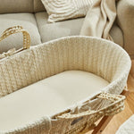 The little Green Sheep Organic Knitted Moses Basket, Mattress & Natural Rocking Stand - Linen