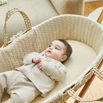 The little Green Sheep Organic Knitted Moses Basket, Mattress & Natural Rocking Stand - Linen