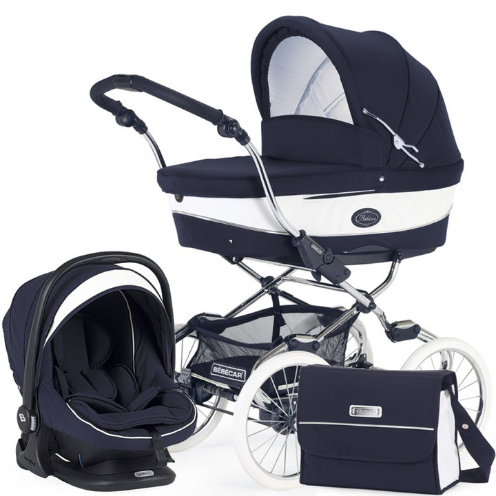 Bebecar Stylo Class+ Classic Pram + Lie Flat Car Seat Travel System - Oxford Blue