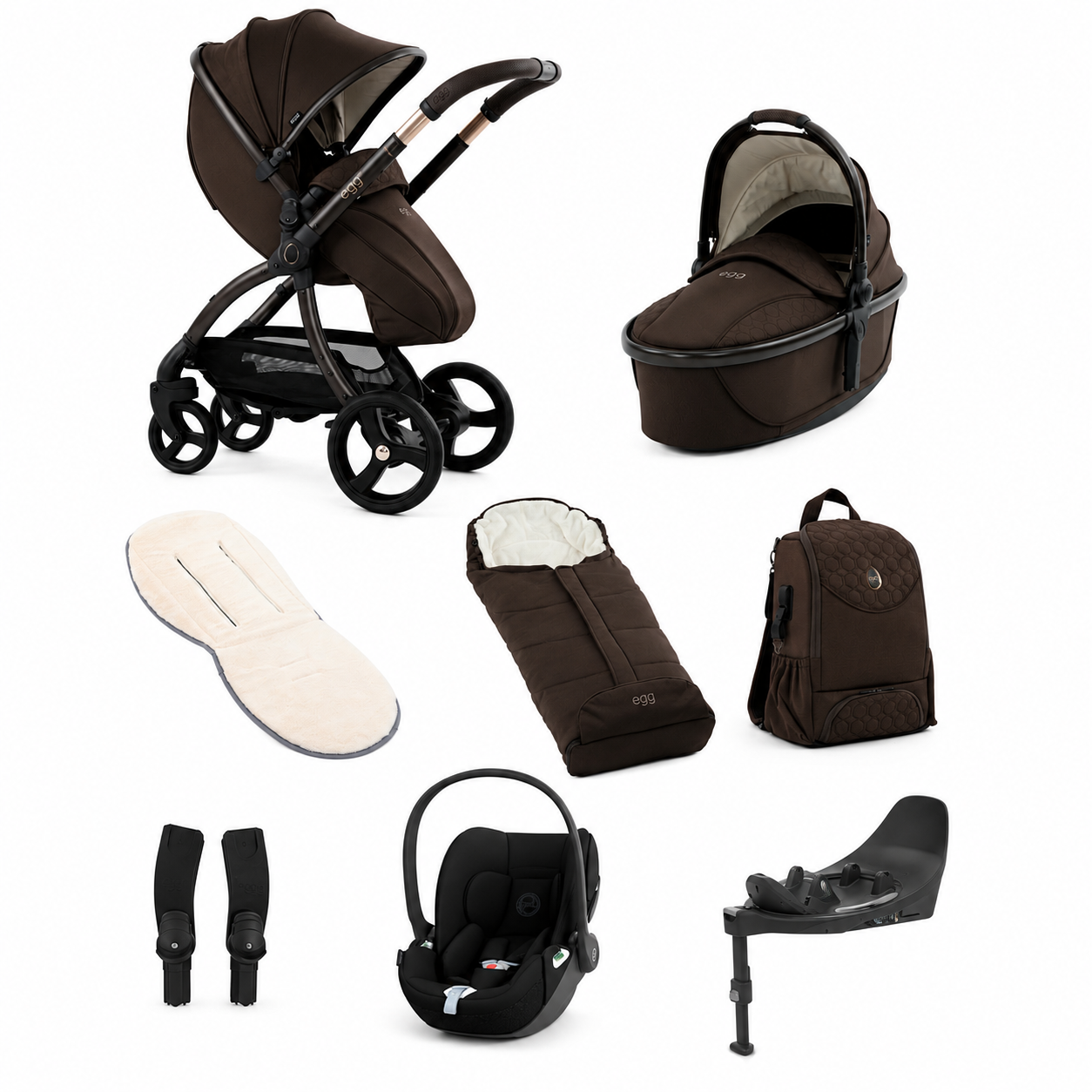 egg3 Luxury Cybex Cloud T Travel System Bundle - AINR Exclusive Turkish Coffee