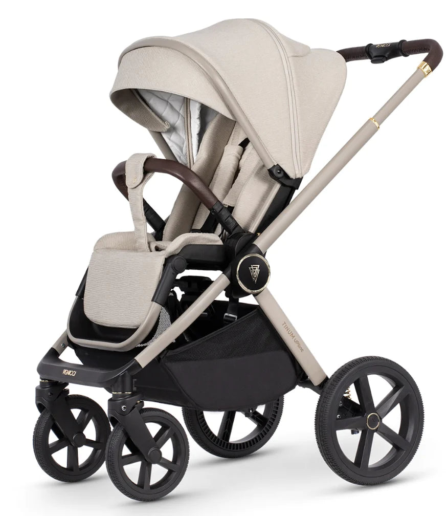 Venicci Tinum Upline 4in1 Travel System in Stone Beige with Cybex Cloud T Car Seat & Base