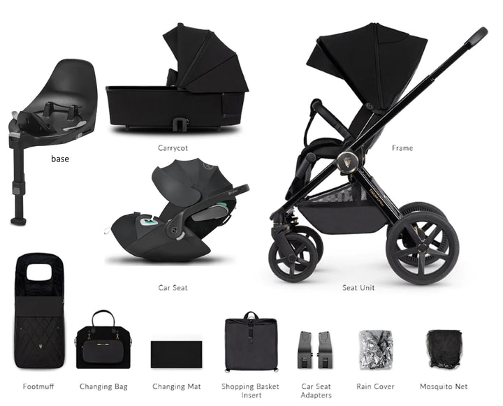 Venicci Tinum Upline 4in1 Travel System in All Black with Cybex Cloud T Car Seat & Base