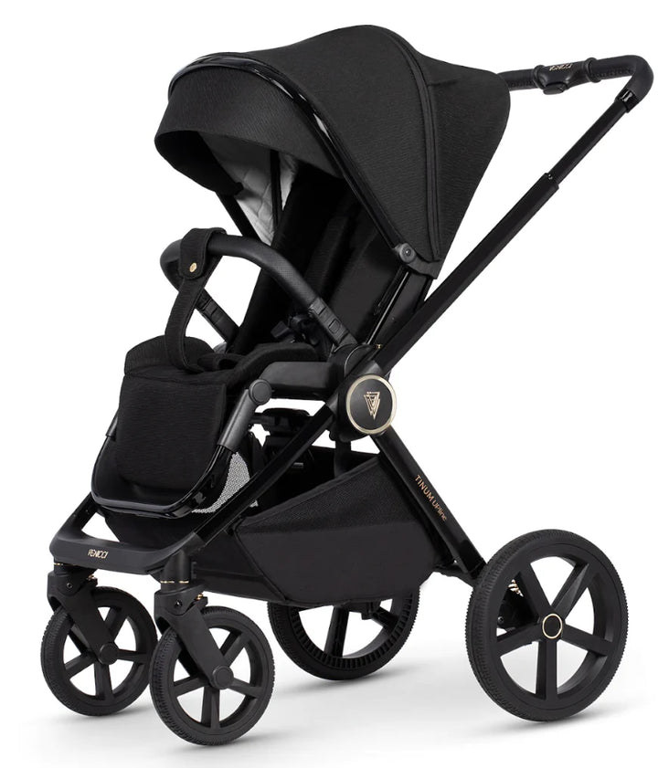 Venicci Tinum Upline 4in1 Travel System in All Black with Cybex Cloud T Car Seat & Base