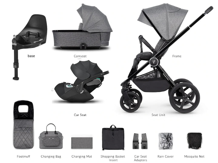 Venicci Tinum Upline 4in1 Travel System in Slate Grey with Cybex Cloud T Car Seat & Base