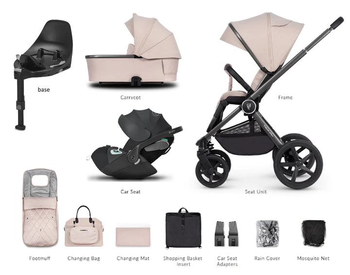 Venicci Tinum Upline 4in1 Travel System with Cybex Cloud T Car Seat - Misty Rose