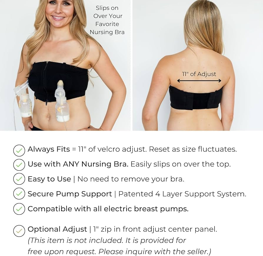 Simple Wishes Adjustable Hands Free Pumping Bra - Black XS-L