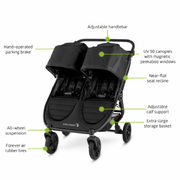 Baby Jogger City Mini GT2 Double With 2 Carrycots Opulent Black
