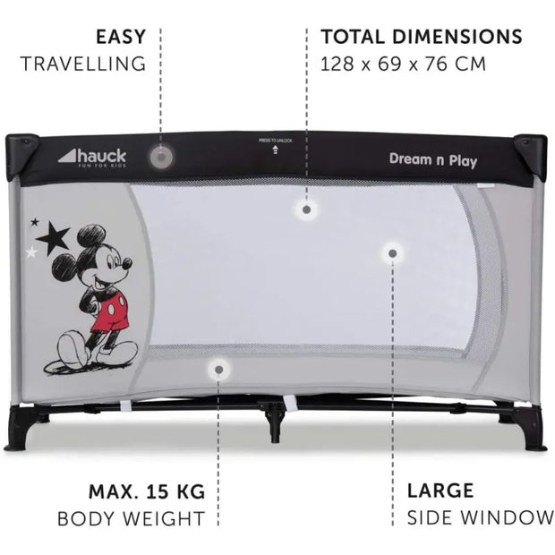 OPEN BOX Hauck Disney Dream n Play Travel Cot-Mickey Stars
