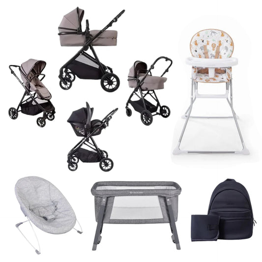 Redkite Push Me Savanna i Travel System Ultimate Baby Essentials Bundle - Grey