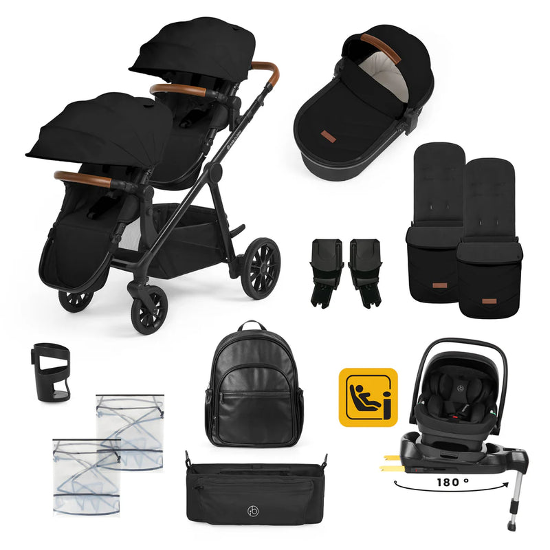 Ickle Bubba Virgo Growing Family 14 Piece Including Nimbus Car Seat + Base Travel System Bundle - Black