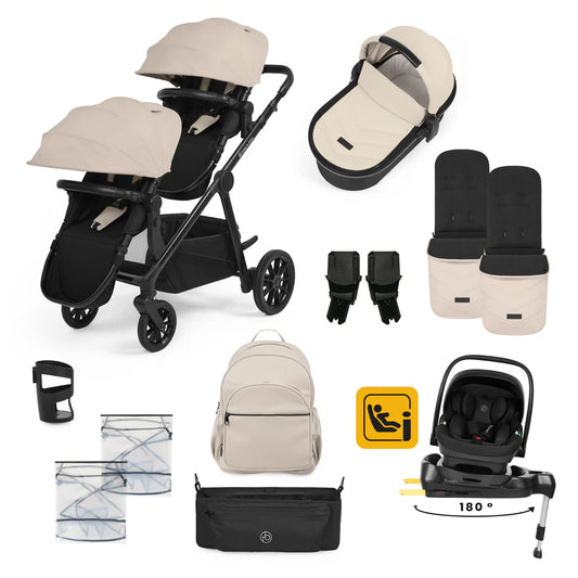 Ickle Bubba Virgo Growing Family 14 Piece Inc Nimbus Car Seat + Base Travel System Bundle - Stone