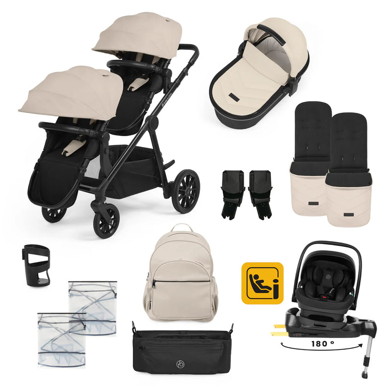 Ickle Bubba Virgo Growing Family 14 Piece Inc Nimbus Car Seat + Base Travel System Bundle - Stone