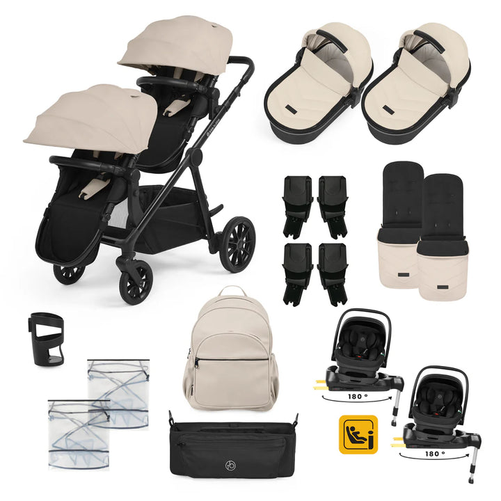 Ickle Bubba Virgo Twin 18 Piece Nimbus Car Seat Bundle - Stone
