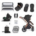 Ickle Bubba Stomp Luxe 14 Piece Travel System & Home Bundle Inc Cirrus Car Seat + Isofix Base - Midnight/Bronze/Tan