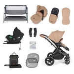 Ickle Bubba Stomp Luxe 14 Piece Travel System & Home Bundle Inc Cirrus Car Seat + Isofix Base - Desert/Black/Tan