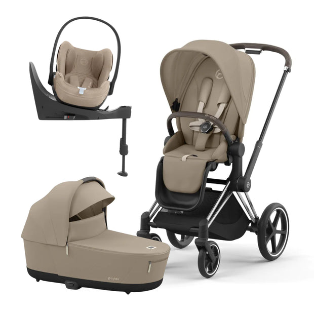 Cybex Priam Lux Travel System | Cozy Beige on Chrome Brown Handle