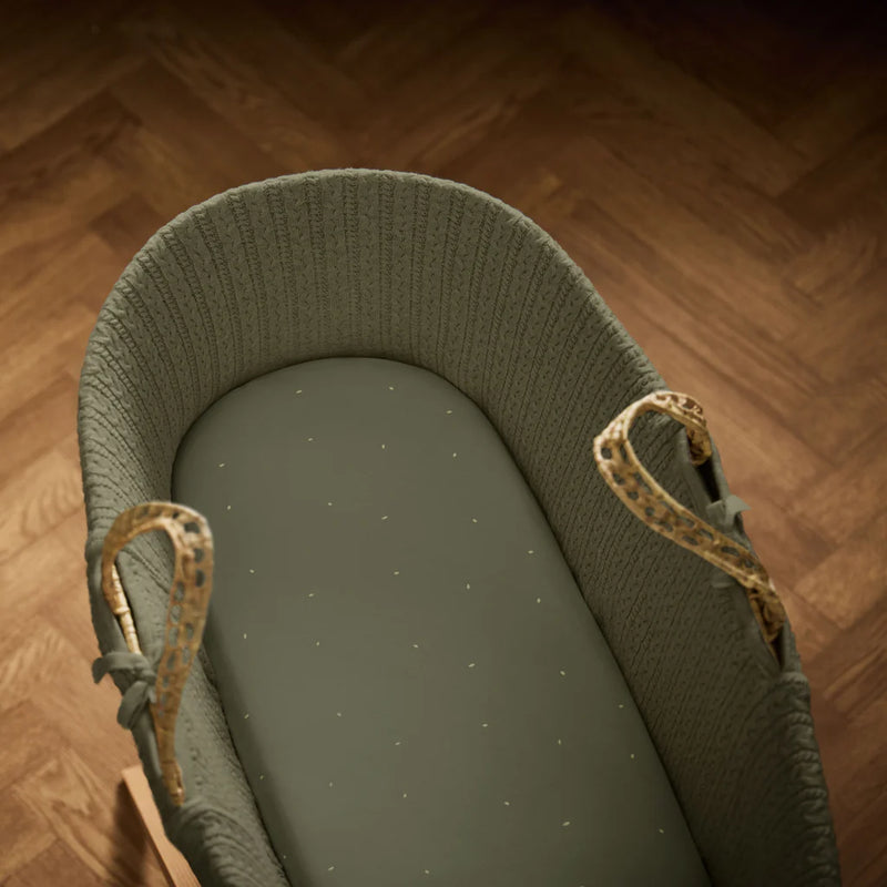 The Little Green Sheep Organic Moses Basket Fitted Sheets - Juniper/Sage Rice