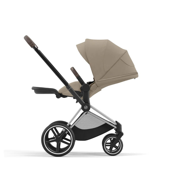 Cybex Priam Lux Pushchair & Carry Cot | Cozy Beige on Chrome Brown Handle