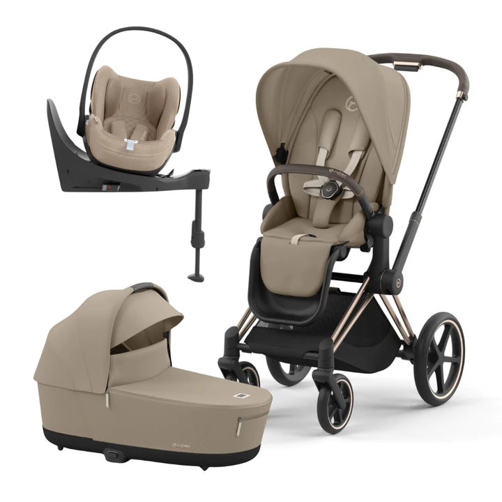 Cybex Priam Lux Travel System | Cozy Beige on Rose Gold