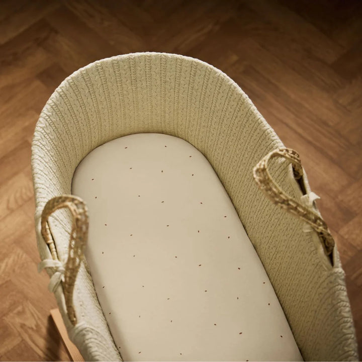 The Little Green Sheep Organic Moses Basket Fitted Sheets - Linen/Cocoa Rice
