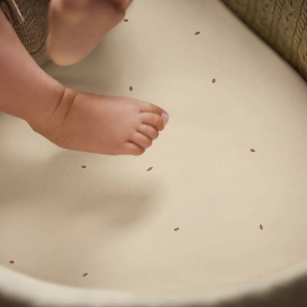 The Little Green Sheep Organic Moses Basket Fitted Sheets - Linen/Cocoa Rice